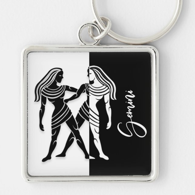 Porte-clés Signe Gemini Zodiac, Porte - clé noir et blanc (Devant)