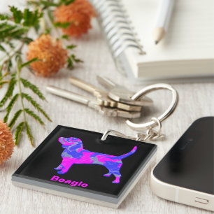 Porte-clés Silhouette beagle rose chaud et bleu