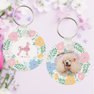 Porte-clés Silhouette de caniche rose pastel avec couronne de