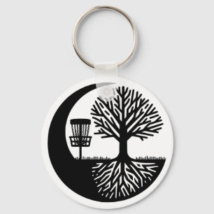 Porte-clés Silhouette de disque de golf noir et blanc