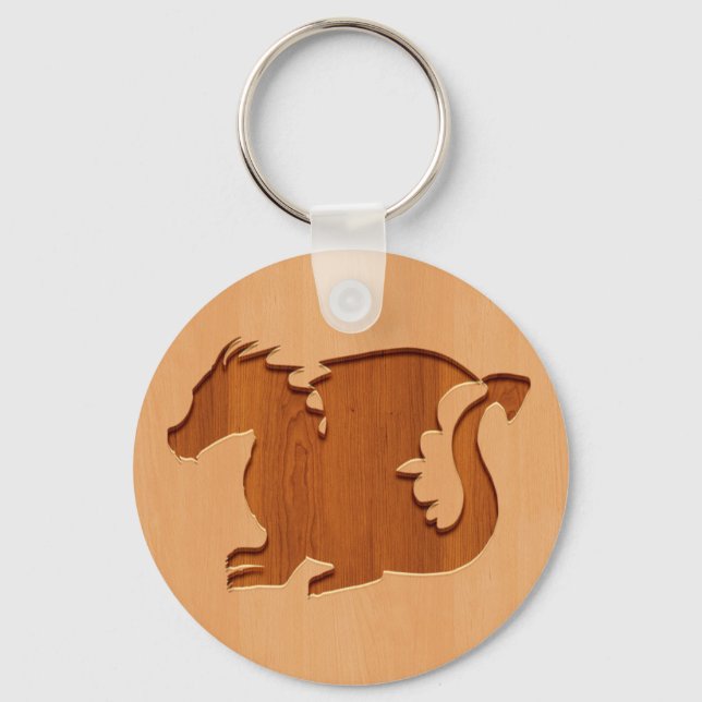 Porte-clés Silhouette de dragon gravée à effet bois (Recto)