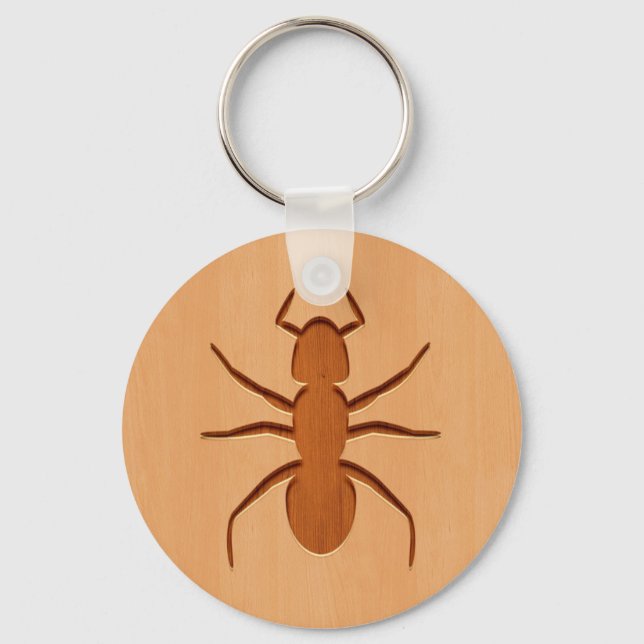 Porte-clés Silhouette de fourmi gravée sur bois (Recto)