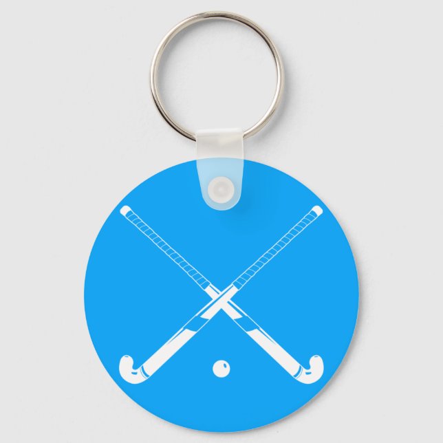 Porte-clés Silhouette de hockey de terrain Porte - clé bleu (Recto)