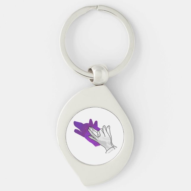 Porte-clés Silhouette de main de loup Violet (Devant)