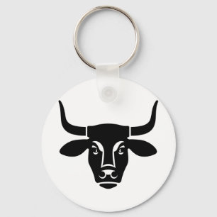 Porte-clés Silhouette de tête de taureau noir minimaliste