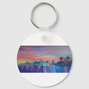 Porte-clés Silhouette d'horizon de Miami au coucher du soleil