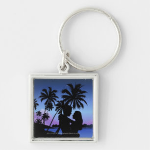 Porte-clés Silhouette d'un couple embrassant sur la plage
