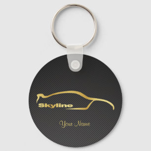Porte-clés Silhouette en or Skyline GT-R avec fausse fibre de