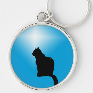 Porte-clés Silhouette et étoile du chat noir