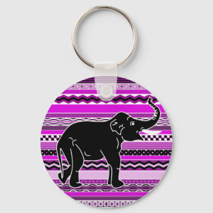 Porte-clés Silhouette jeune éléphant sur motif pourpre