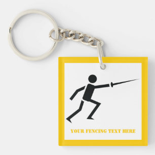 Porte-clés Silhouette noire Fencer avec clôture d'épée person