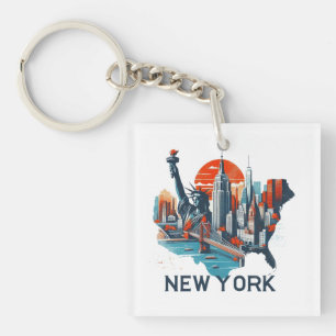Porte-clés Silhouette Rétro de la Skyline de New York