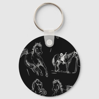 Porte-clés Silhouettes de chevaux Noir Blanc