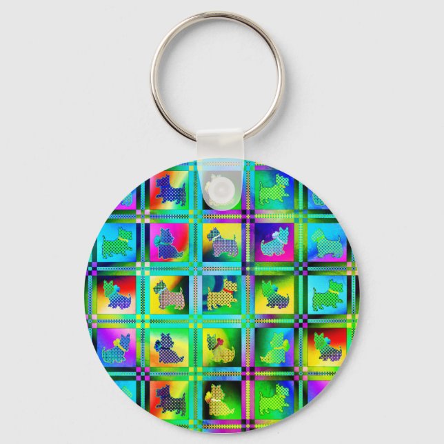 Porte-clés Silhouettes Terrier dans un Motif de tableau de bo (Recto)