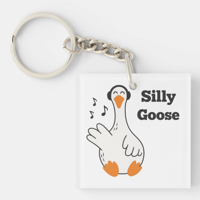 Porte-clés Silly Goose Wearing Headphones – Cute Funny Goose (Devant)