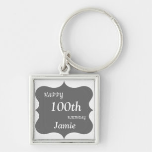 Porte-clés Silver and Grey Happy 100th Birthday personnalisé