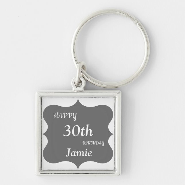 Porte-clés Silver and Grey Happy 30th Birthday personnalisé (Devant)