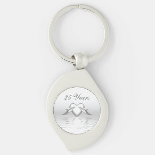 Porte-clés Silver Anniversary Dolphins et Heart