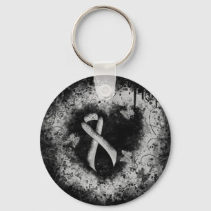 Porte-clés Silver Awareness Ribbon Grunge Heart