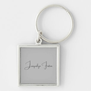 Porte-clés Silver Color Elegant Grey Calligraphy Nom du scrip