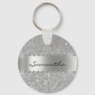 Porte-clés Silver Diamond Glitter Bling Metallic Monogram