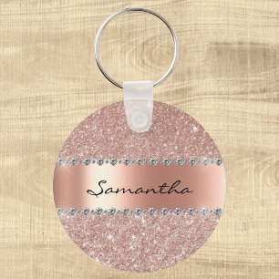 Porte-clés Silver Diamond Glitter Bling Metallic Monogram Key
