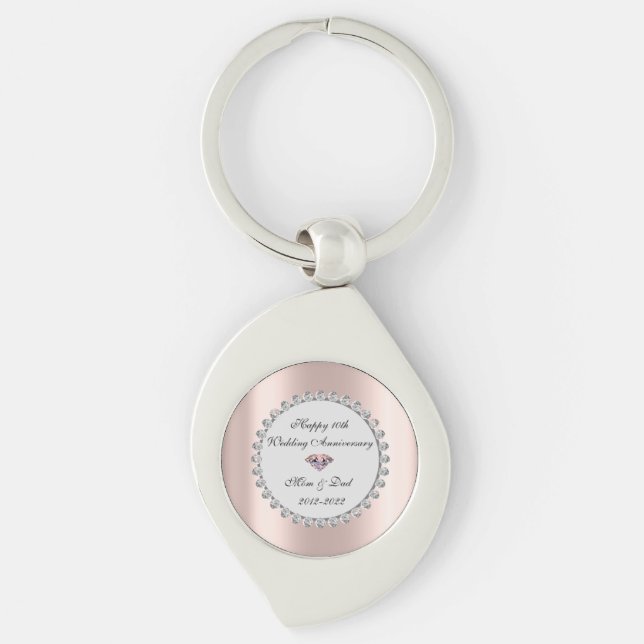 Porte-clés Silver Diamonds Rose Gold 10e anniversaire Mariage (Devant)