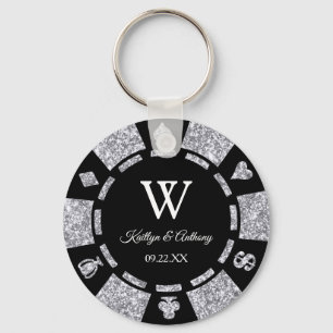 Porte-clés Silver Glitter Poker Chip Casino Wedding Favor