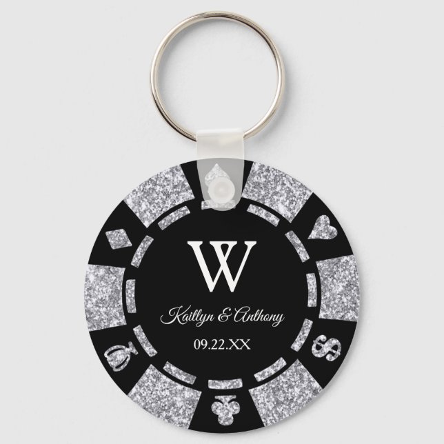 Porte-clés Silver Parties scintillant Poker Chip Casino Maria (Recto)