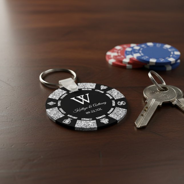 Porte-clés Silver Parties scintillant Poker Chip Casino Maria (Créateur téléchargé)