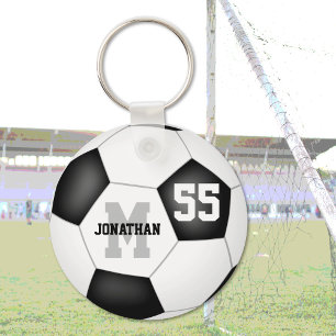 Porte-clés simple balle de football noir et blanc personnalis
