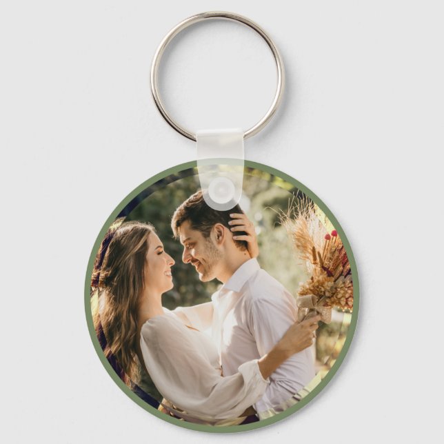Porte-clés Simple Elegant Sage Green Photo Mariage Faveur (Recto)