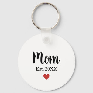 Porte-clés Simple Maman Est. Année Petit Coeur Personnalisé