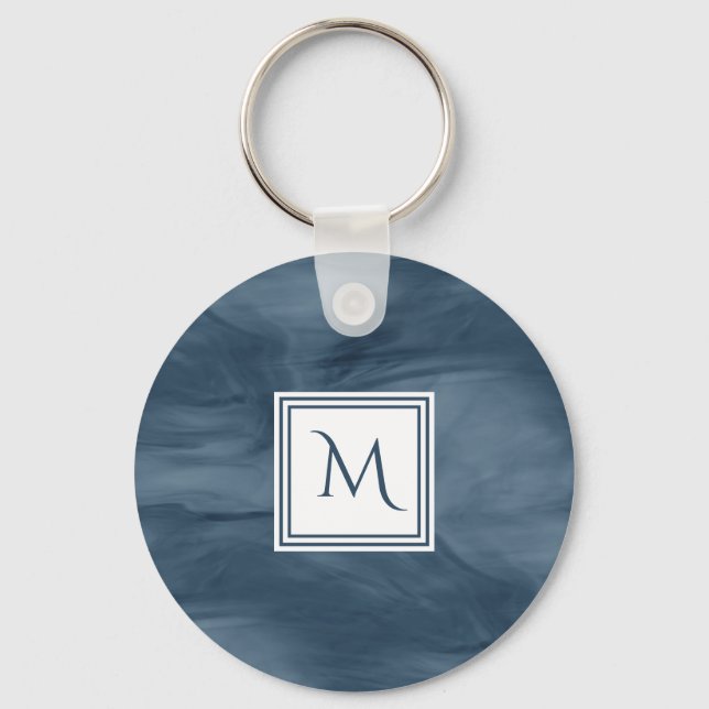 Porte-clés Simple Marine Bleu Marbre subtil Monogramme modern (Recto)