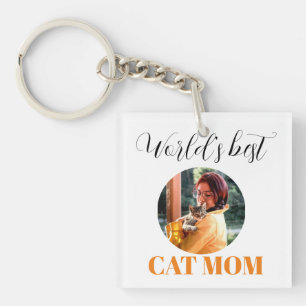 Porte-clés Simple mignonne Monde meilleur chat maman photo