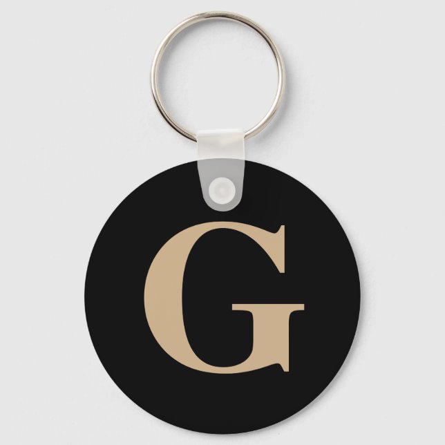 Porte-clés Simple moderne personnalisé initial noir et beige (Recto)