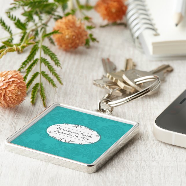 Porte-clés Simple Moderne Retro Turquoise Mint Mariage damass (Côté)