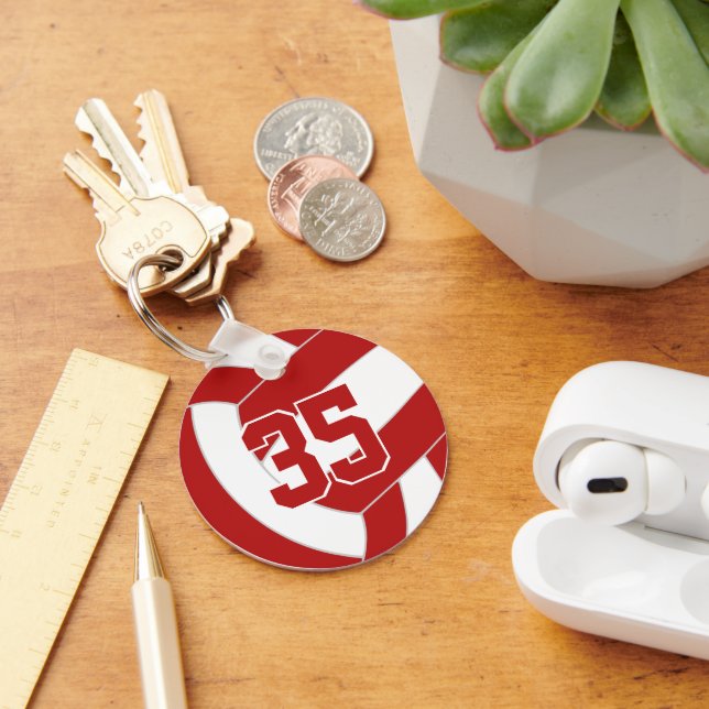 Porte-clés simple rouge blanc volleyball de l'équipe des comm (Bureau)