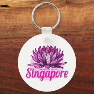 Porte-clés Singapour Lotus Drapeau Vintage Vacances Souvenir