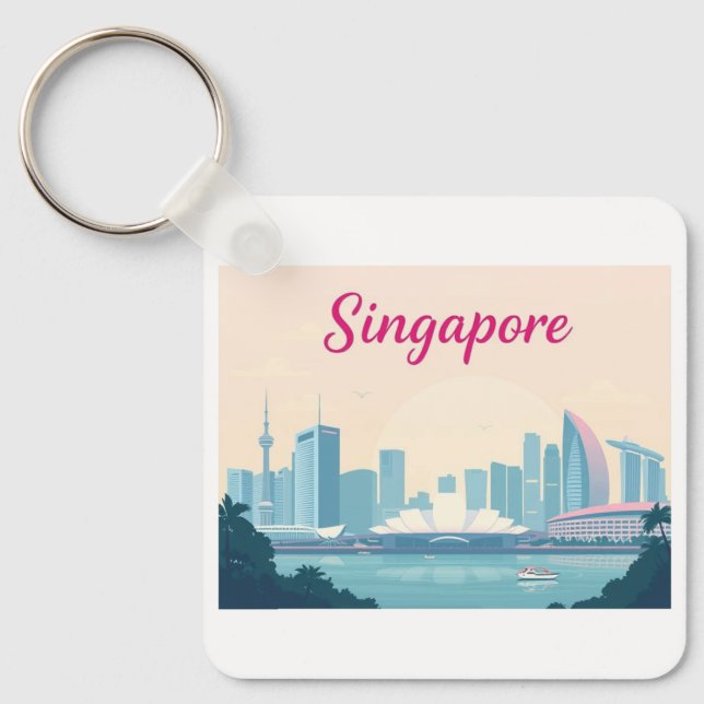 Porte-clés Singapour Pastel Travel Design (Recto)