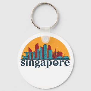 Porte-clés Singapour Retro City Skyline City Art