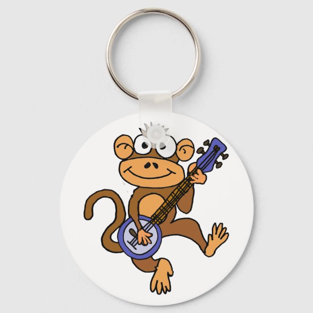 Porte-clés Singe mignon Jouant du dessin de Banjo (Recto)