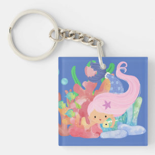 PORTE-CLÉS SIRÈNE AUX CHEVEUX ROSES 