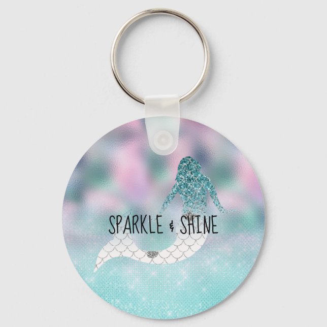 Porte-clés Sirène turquoise de Parties scintillant (Recto)