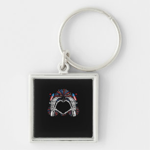 Porte-clés Skeleton Hand Heart USA Patriotic American