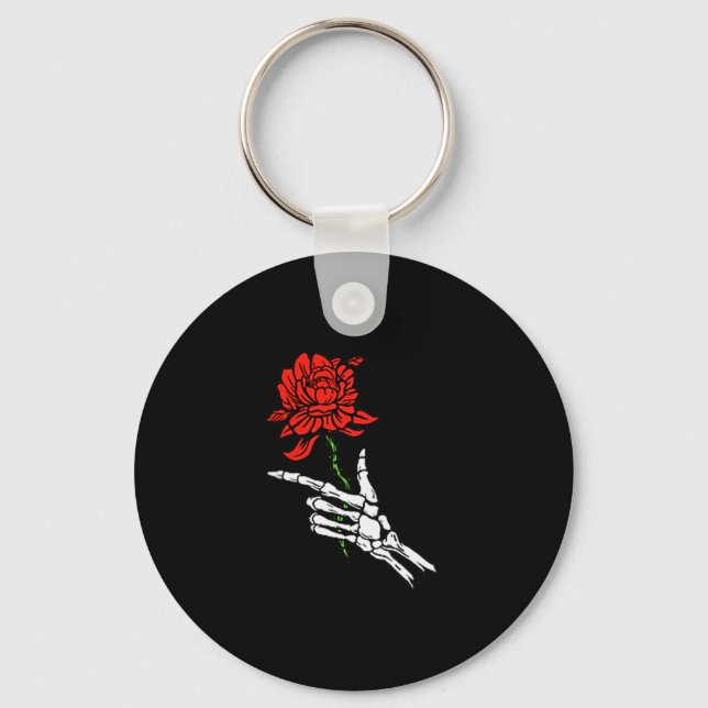 Porte-clés Skeleton Hand Holding A Red Rose  (Recto)