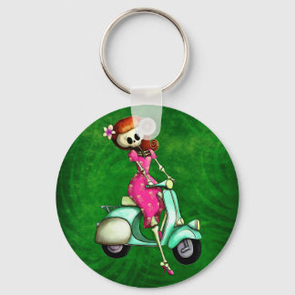 Porte-clés Skeleton Pin Up Girl sur Scooter