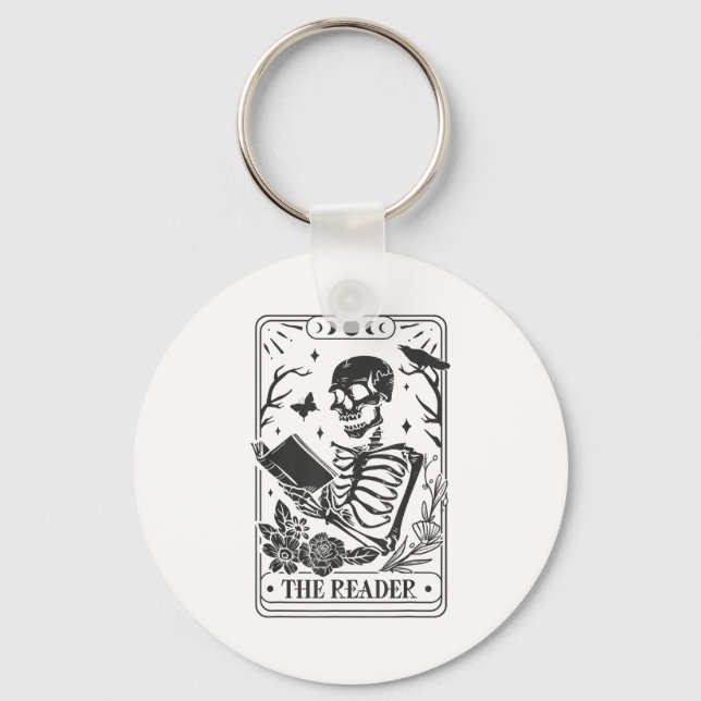 Porte-clés Skeleton Reading Book Lover Funny The Reader Tarot (Recto)