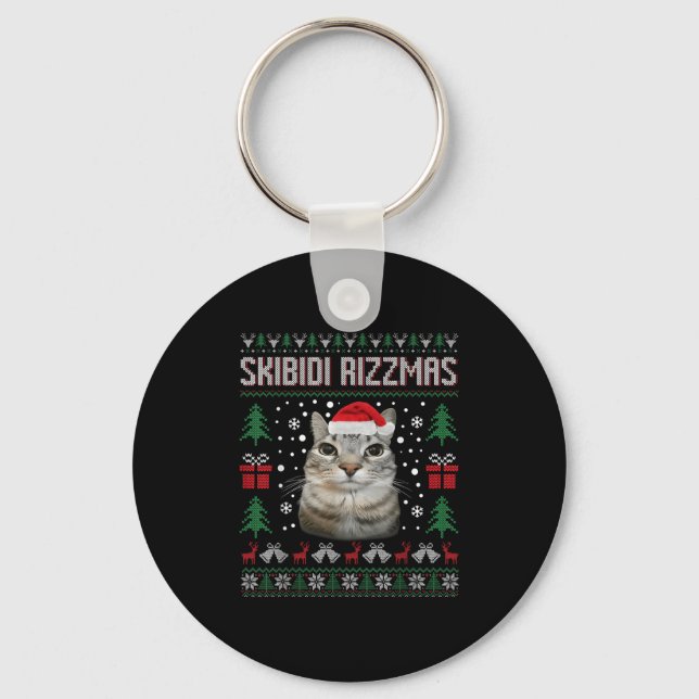 Porte-clés Skibidi Rizzmas Funny Silly Staring Cat Ugly Sweat (Recto)