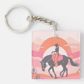 Porte-clés Skis du désert avec Cowgirl chevauchant son cheval